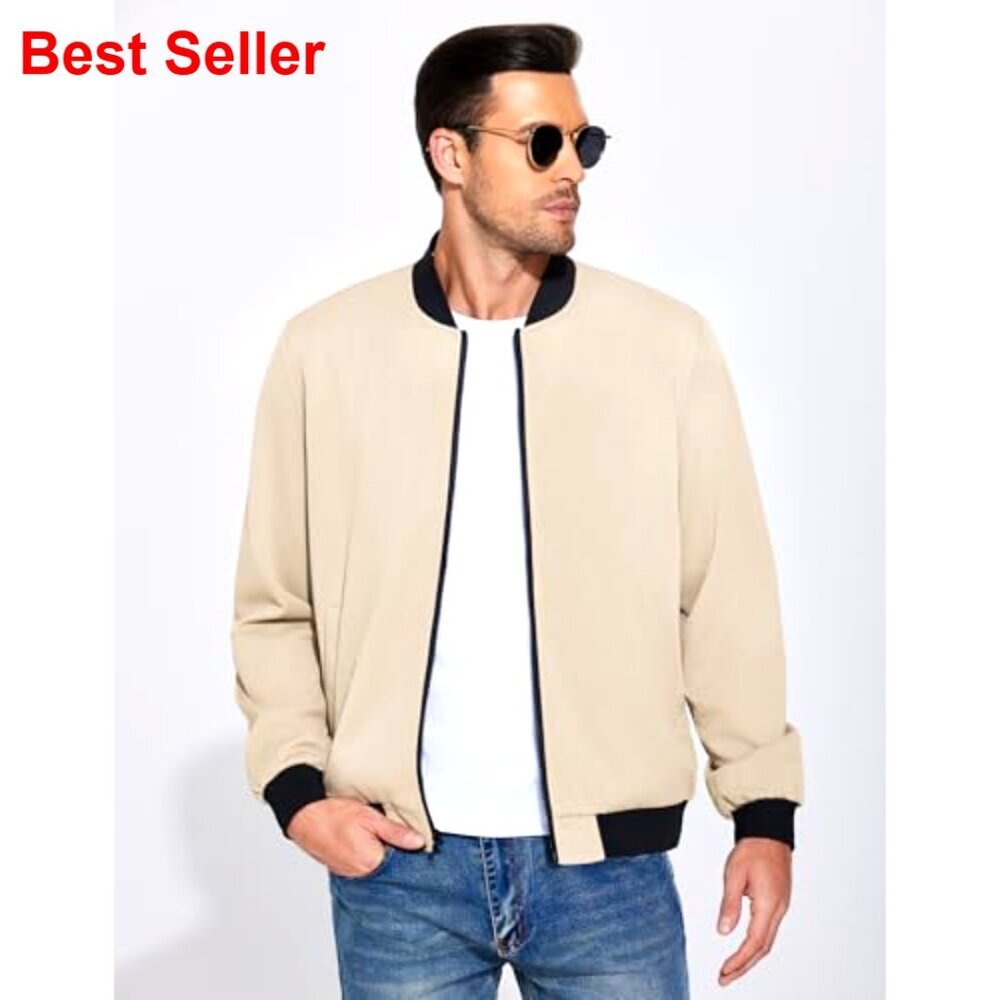 Lightweight Bomber Jacket Full Zip Knit Varsity Textured Coat - Picture 5 of 7